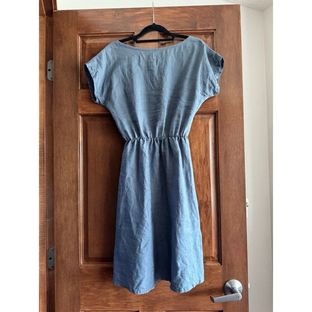Conscious Clothing Blue Chambray A-Line Button-Front Cap Sleeve Dress S